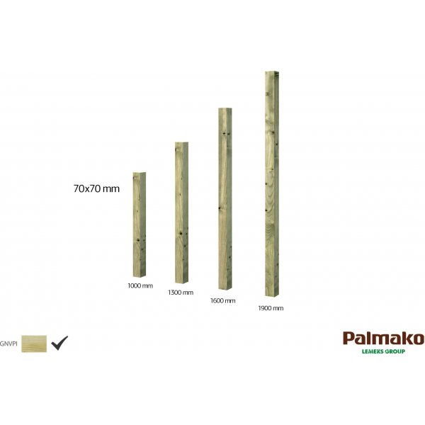 Stolpe i massivt tre til gjerde og veggskjerm - Gr�nn trykkimpregnert