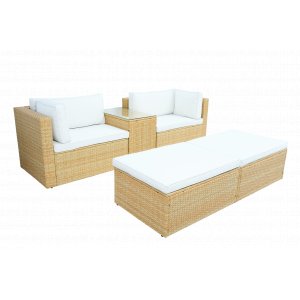 Loungegruppe i kunstrotting | Sofa med bord og 2 barkrakker til terrassen | Beige Loungegruppe i kunstrotting | Sofa med bord og 2 barkrakker til terrassen | Beige