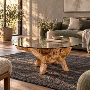 Salongbord 110 x 110 cm Teak/glass - Amazonas
