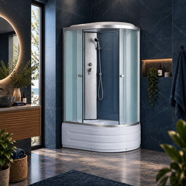 Avlang dusjkabinett Nordamist Nereida 120x80 - hvit design med massasjedyser