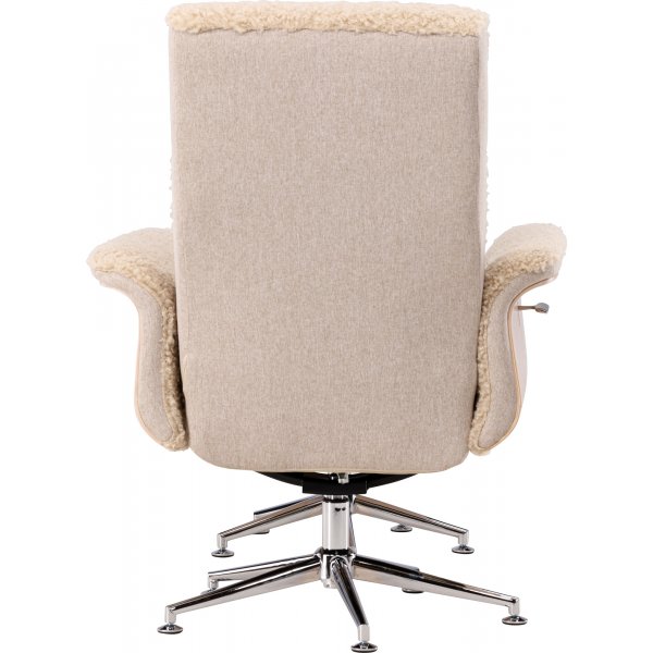 Lenestol med fotskammel Hag�n - beige teddy hvitvasket
