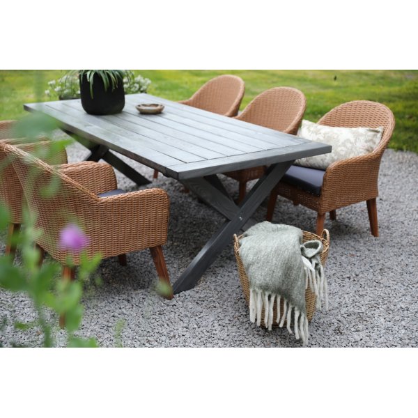 Oxford utegruppe, grtt bord 220 cm inkl. 6 stk. valetta naturfargede spisestoler + Tekstilimpregnering for utembler