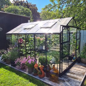 Drivhus 9,6 m² | 4 mm sikkerhetsglass | 5 års stormgaranti | Svart Drivhus 9,6 m² | 4 mm sikkerhetsglass | 5 års stormgaranti | Svart