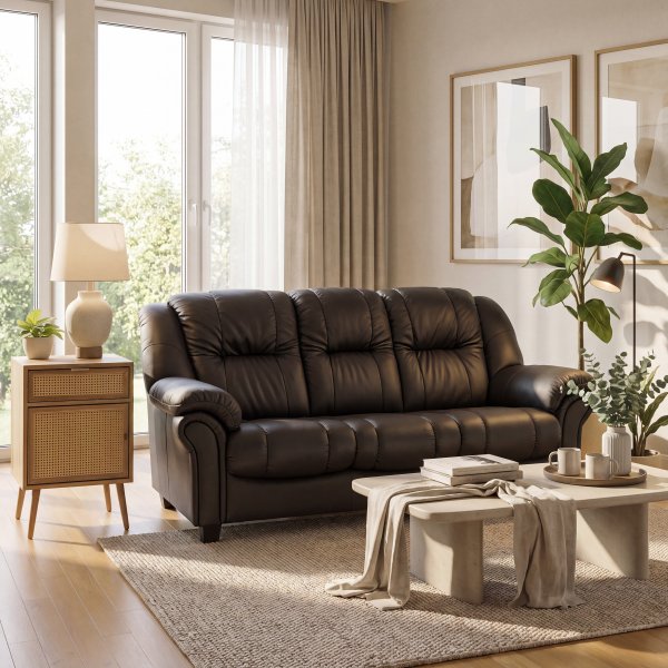 Sofa 3-seter svart PU - Roma